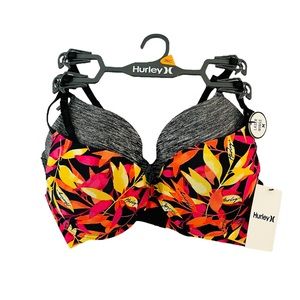 NWT Set of 2 Hurley Bra 36C Floral Laser Wings Underwire Padded Lined NEW